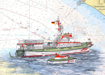 Kunstdruck des SK JOHN T. ESSBERGER mit Tochterboot